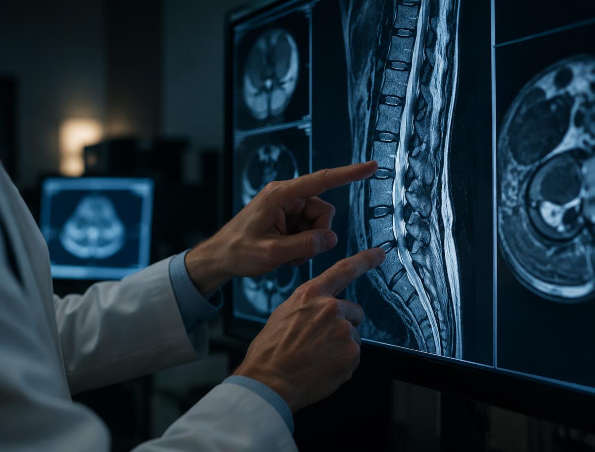 Physician reviewing a lumbar spine MRI